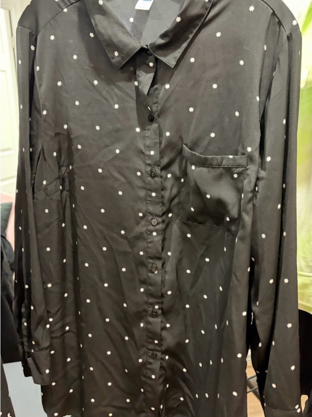 Old Navy Black Button-Down Shirt with White Star Dots